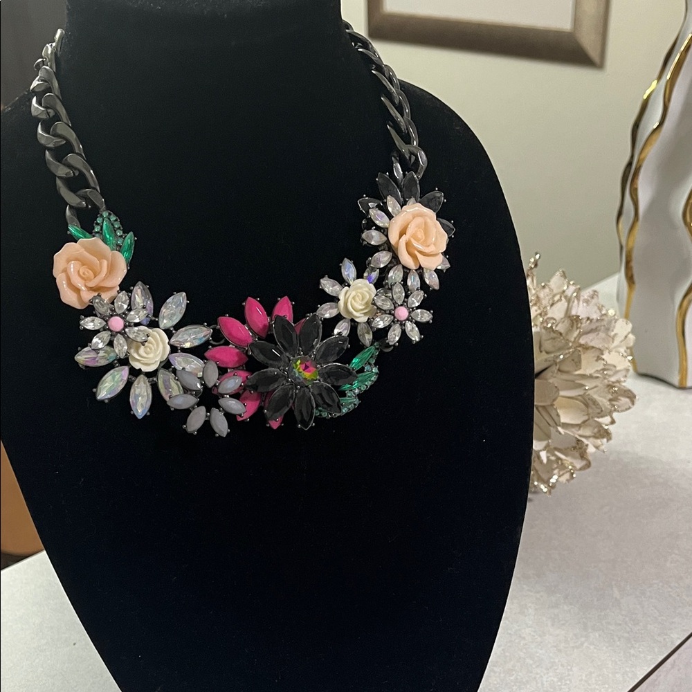Joan Rivers Black and Pink Floral Necklace